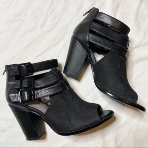 Gianni Bini Black Leather Open Toe Strappy Booties